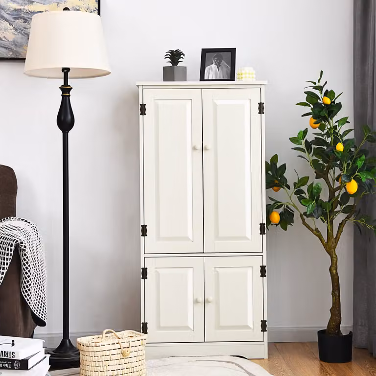 Armadio verticale a doppia anta Costway in legno MDF con ripiani interni, organizer moderno per salotto e camera da letto, Beige o Bianco