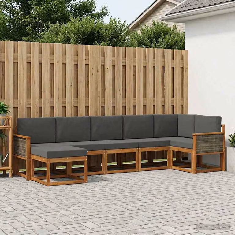 Set di divani da esterno vidaXL 7 pz in legno di acacia con cuscini, colore marrone e antracite