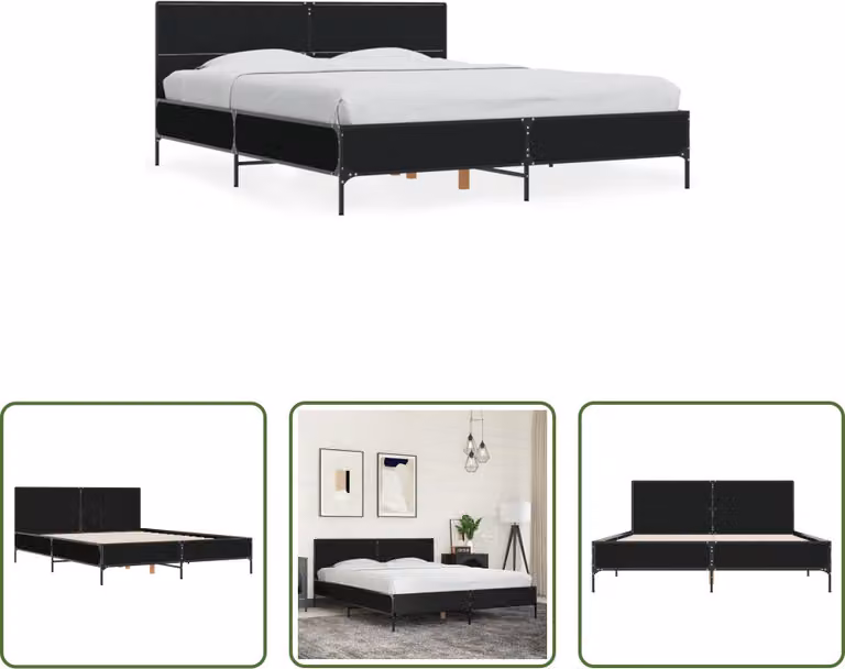 The Living Store Struttura letto nera 160x200 cm in legno e metallo