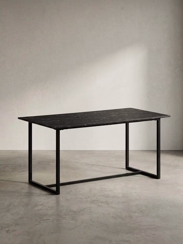 Tavolo da pranzo 200x90x76 cm, tavolo da cucina nero effetto marmo, moderno, tavolo da pranzo grande, tavolo da pranzo rettangolare, tavolo da pranzo con gambe in metallo