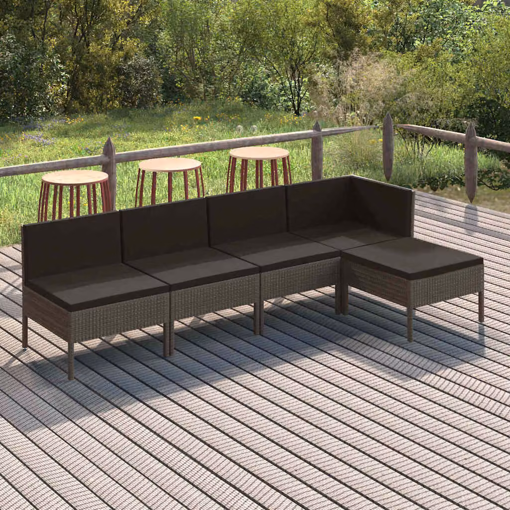 Set Divani da Giardino vidaXL 5 Pezzi a Forma di L con Cuscini in Polyrattan e Struttura in Metallo Grigio Antracite