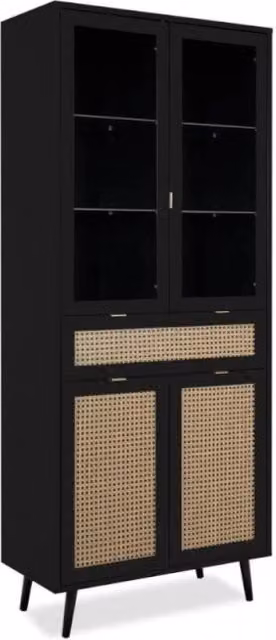 Vetrina Vienna52A 4 ante e cassetto nera con frontali effetto vimini EFFEZ