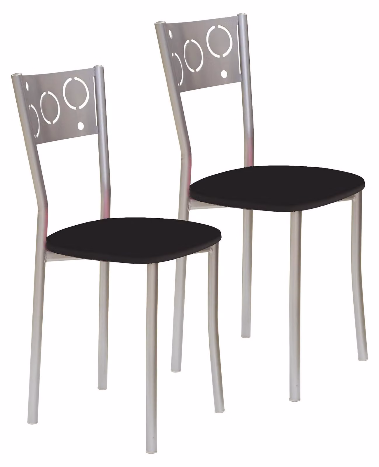 Set di 2 sedie da cucina, rivestite in ecopelle, struttura in metallo, colore nero, altezza seduta 45 cm