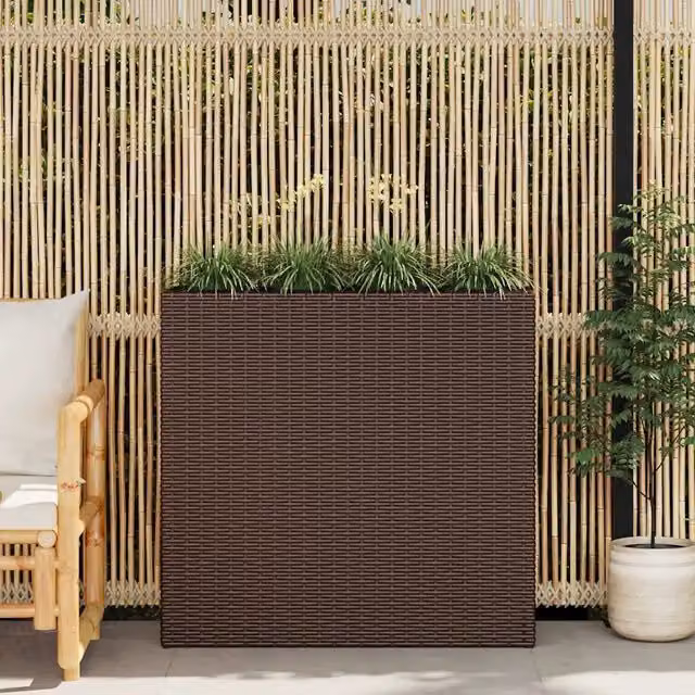 Letto rialzato da giardino con 4 vasi in polyrattan marrone VIDAXL