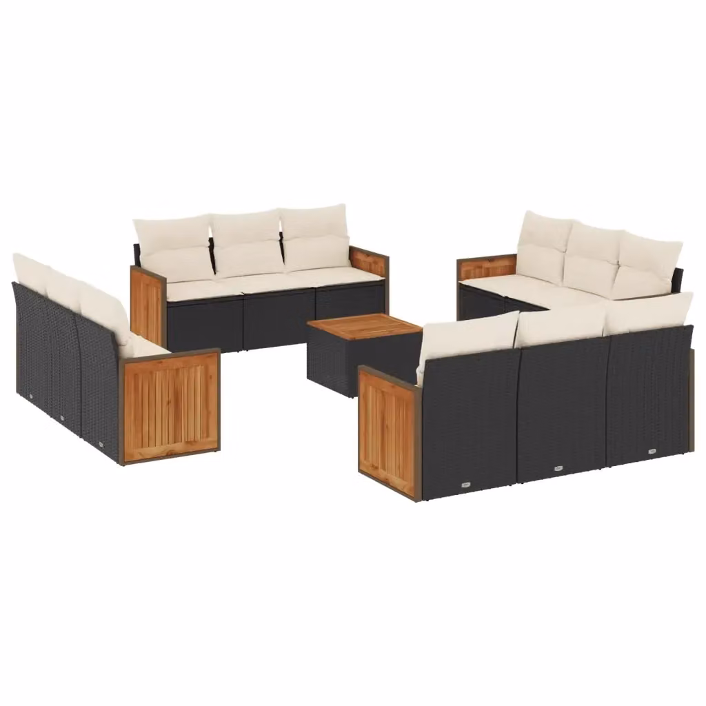 Set di divani da giardino vidaXL in polyrattan nero con cuscini e tavolino da esterno a forma di U – 2