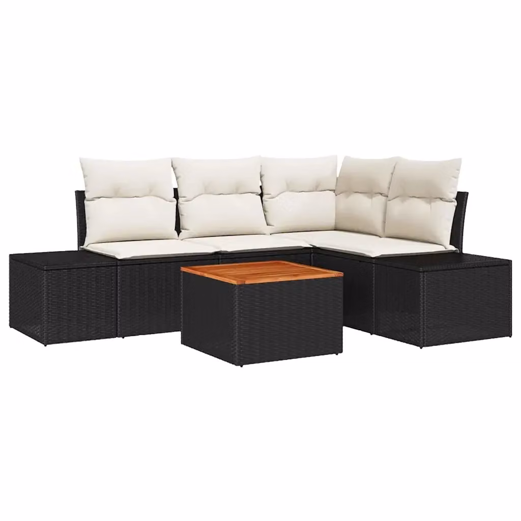 Set Divano da Giardino a L vidaXL 5 Pezzi Nero con Cuscini e Tavolino in Polyrattan e Acciaio – 2