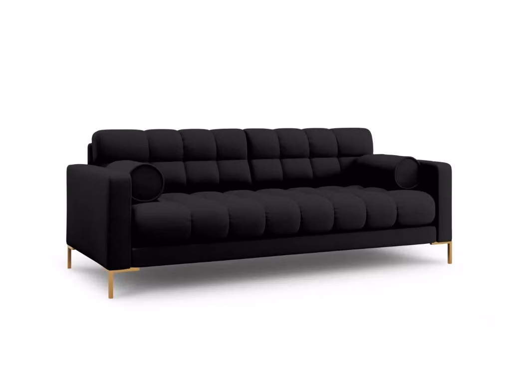 Divano 4 posti Bali Cosmopolitan Design in tessuto nero e dettagli oro con cuscini inclusi L: 217 cm, P: 75 cm, H: 92 cm – 2