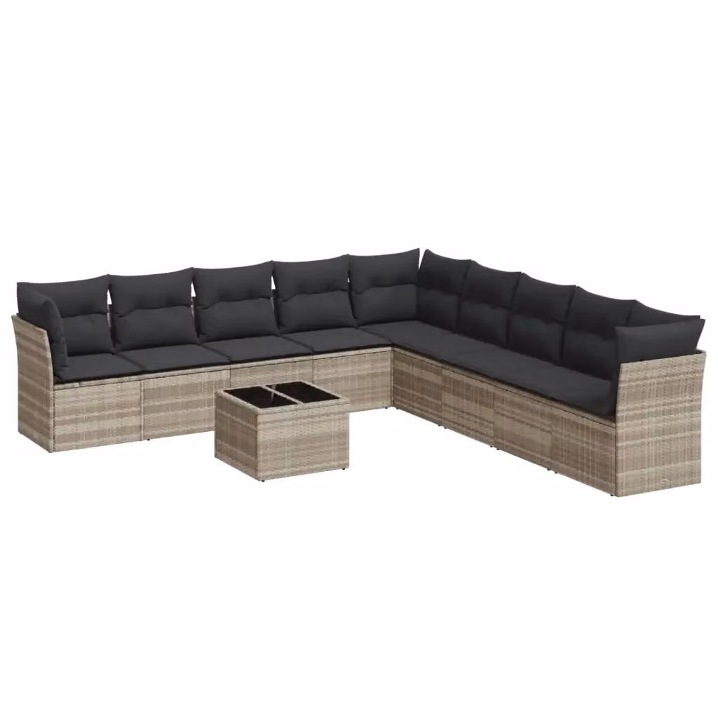 vidaXL Set Divano da Giardino a L in Polyrattan Grigio con Cuscini e Tavolino da Esterno 10 Pezzi – 2