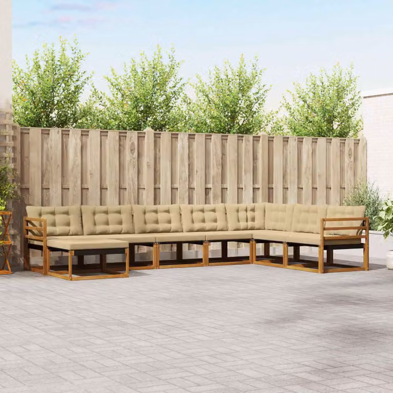 Set di divani da esterno vidaXL 8 pz in legno di acacia con cuscini beige e marrone per giardino e terrazza