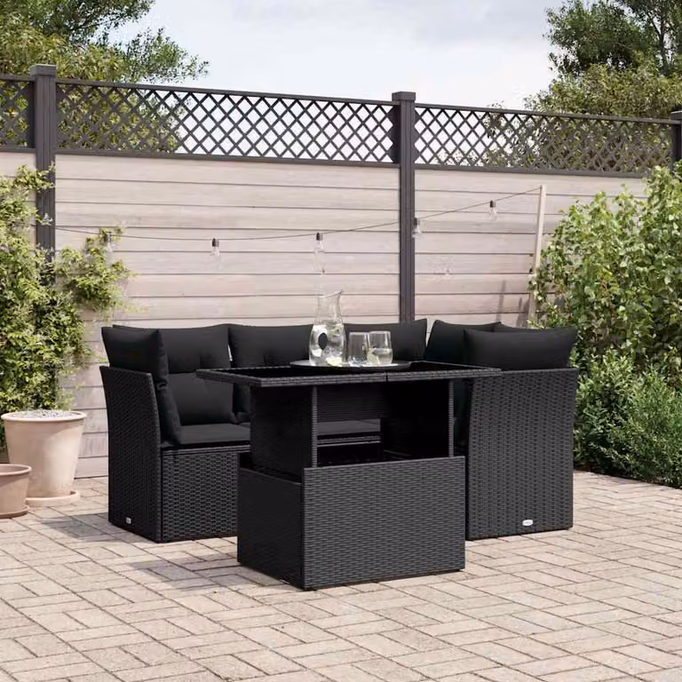 Set Divano da Giardino a L vidaXL con Tavolino e Cuscini Nero