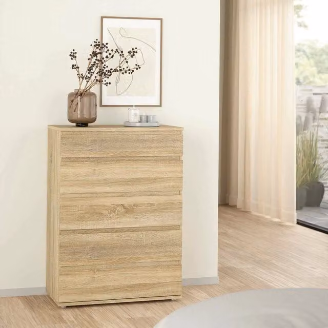 Cassettiera Arriba DMORA in legno color quercia, mobile comò moderno per camera da letto o soggiorno, L: 77 cm, P: 40 cm, H: 107 cm