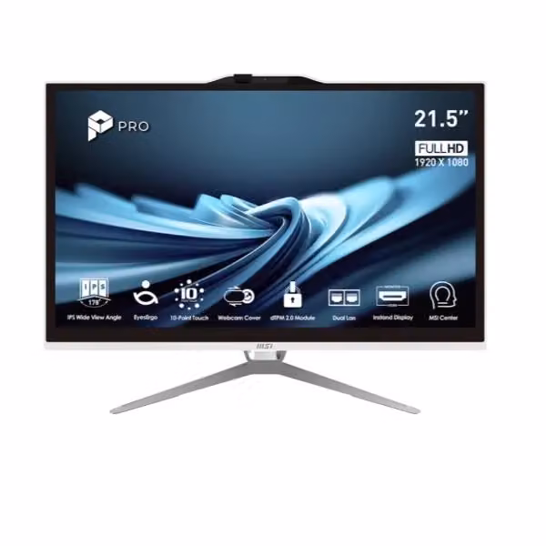 PC All-in-One MSI Pro AP222T 14MA-614EU Bianco, Intel Core i3-14100, Touch Screen 54,6 cm (21.5"), 1920 x 1080 pixel, 8 GB DDR4, 512 GB SSD, Windows 11 Home, Wi-Fi 5 – 2