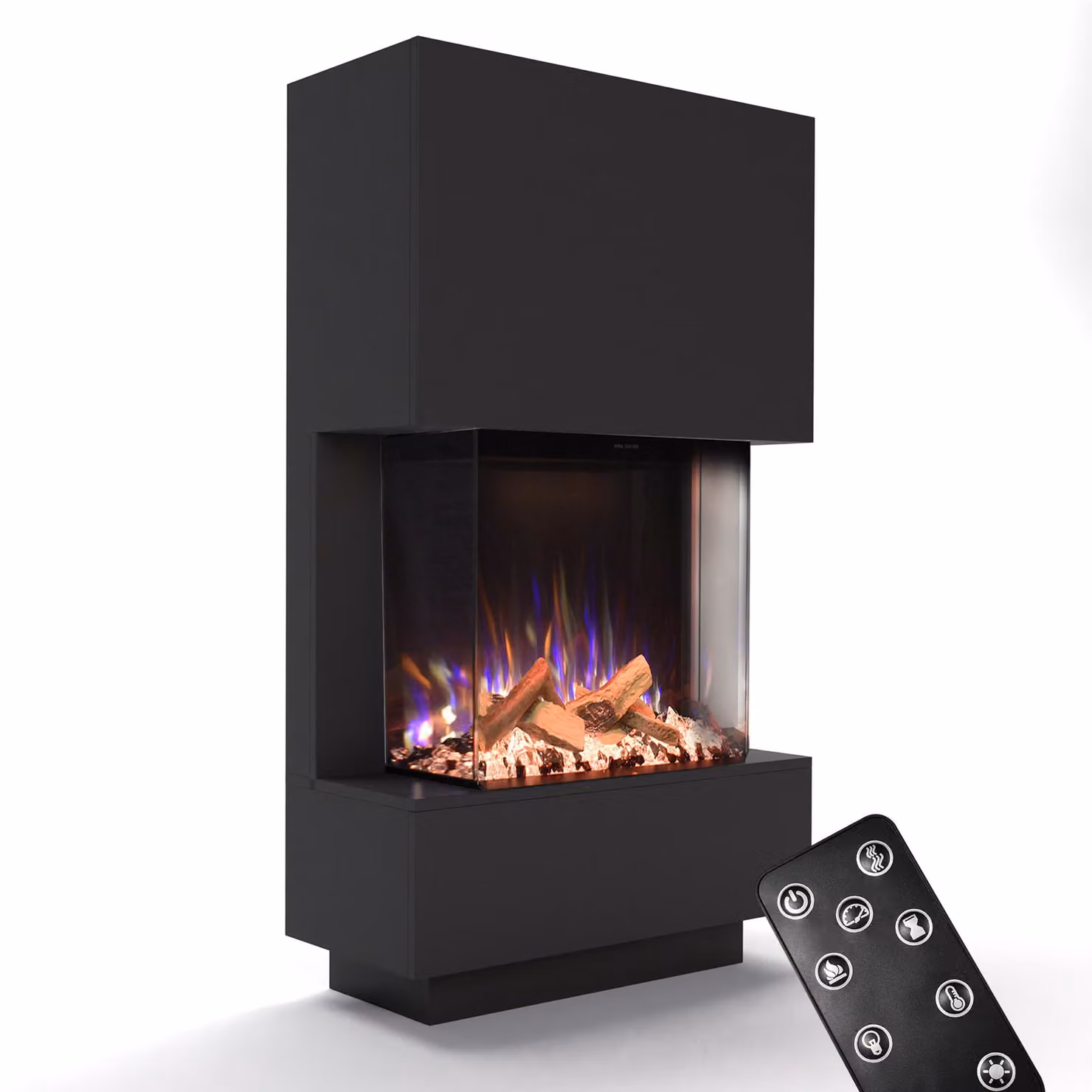 Stufa elettrica da pavimento - 1500 W - 85x150x35 cm - Materiali: vetro, legno, metallo - Colore: nero