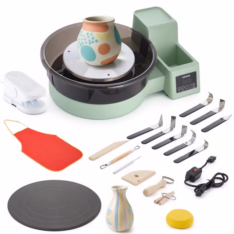 Tornio elettrico VEVOR da 450 W, tornio da Vetroceramica con piatto girevole da 28/36 cm, tornio con pedale e velocità regolabile da 30 a 300 giri/min, con cassetta degli attrezzi, ideale per principianti nell'arte della Vetroceramica fai da te, colore ve