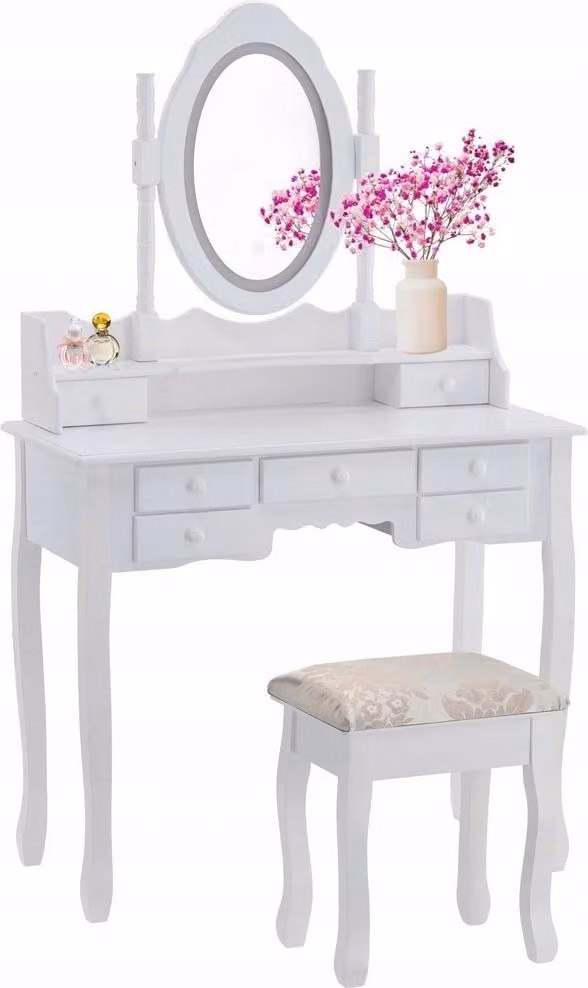 Tavolino da toilette - con specchio, luce e sgabello - 90 x 40 x 146 cm - bianco
