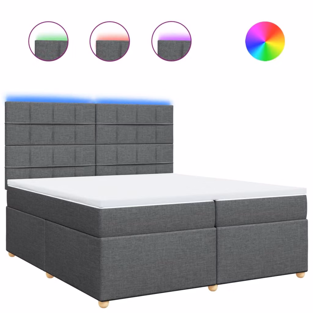 Giroletto a Molle con Materasso Grigio Scuro 200x200 cm Tessuto