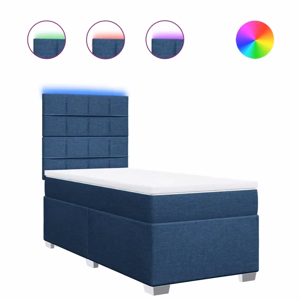 vidaXL Letto Ibrido Moderno con Materasso in Tessuto Blu e Bianco L/P: 100 x 200 cm – 2