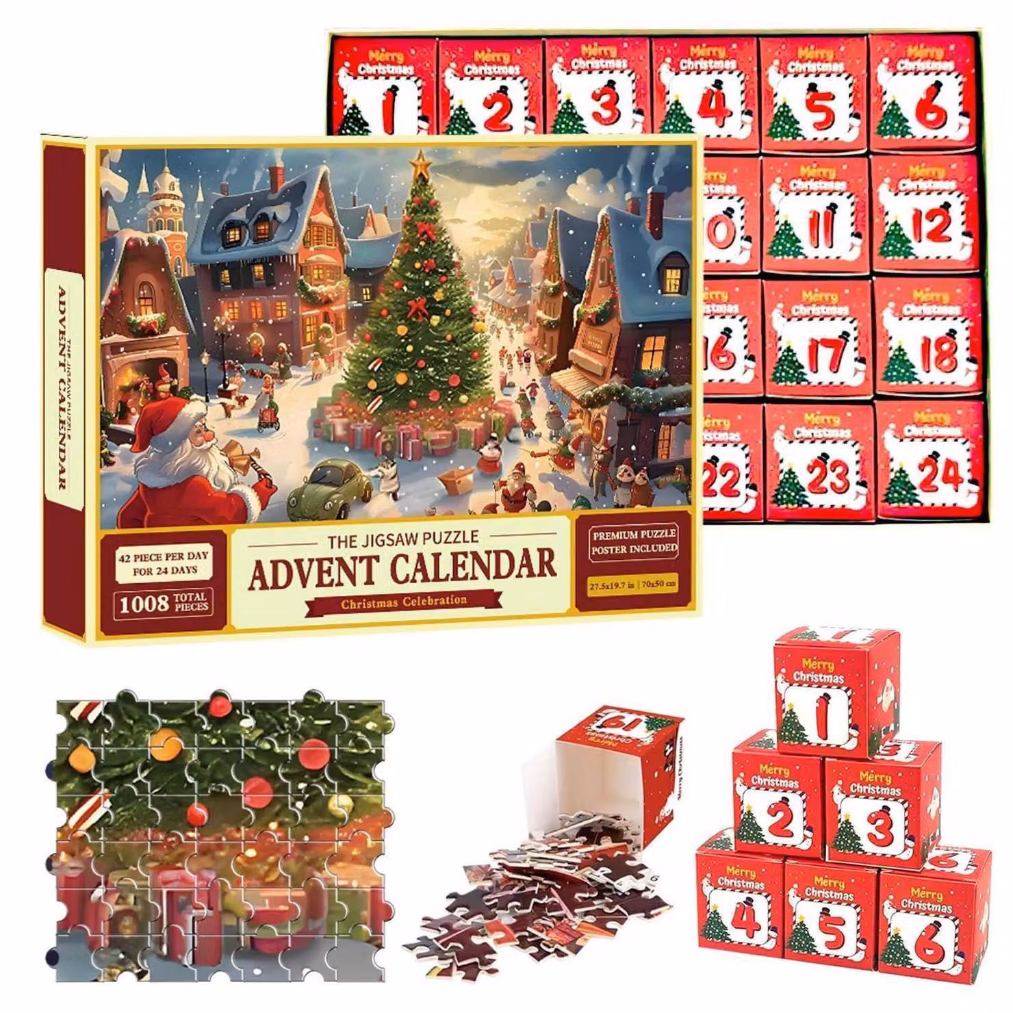 Calendario dell'Avvento 2026, puzzle natalizio da 1008 pezzi in 24 scatole, calendario del conto alla rovescia
