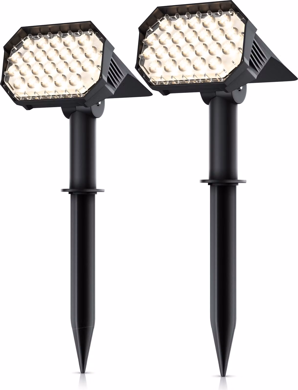 Proiettori da giardino a LED Brandson a energia solare con picchetto, lampada da esterno a energia solare, applique, set da 2 pezzi, batteria ricaricabile da 1800 mAh, 2 livelli di luminosità, 3000 K, IP65, resistenti alle intemperie, orientabili