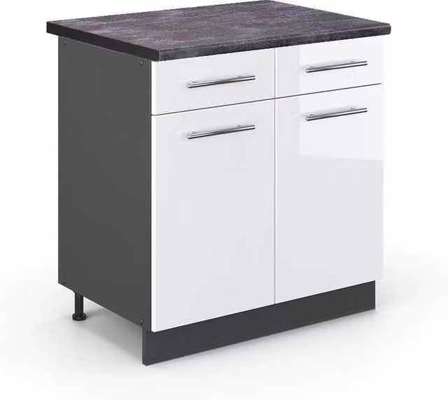 Mobiletto base per cucina Fame-Line Bianco lucido/Antracite 80 cm, PL Antracite Vicco