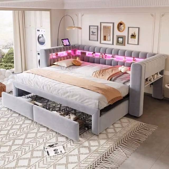 letto divano imbottito velluto grigio chiaro 109 x 210 cm