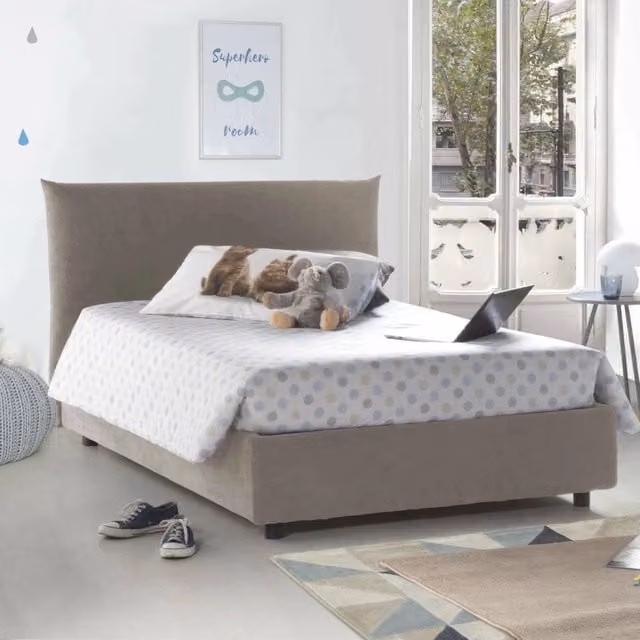 Letto Piazza e Mezza Talamo Italia con Base Contenitore Alzabile, Grigio, L/P/H: 120 x 200 cm