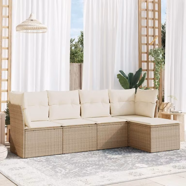 vidaXL Set Divano da Giardino 5 pz a L con Cuscini Beige in Polyrattan e Struttura in Metallo