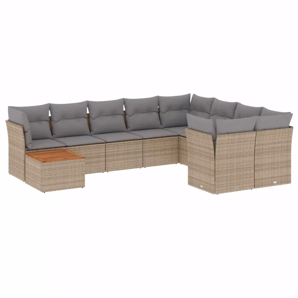 vidaXL Set Divano da Giardino 10 pz a Forma di L con Cuscini Beige e Tavolino da Caffè in Polyrattan e Acciaio – 2
