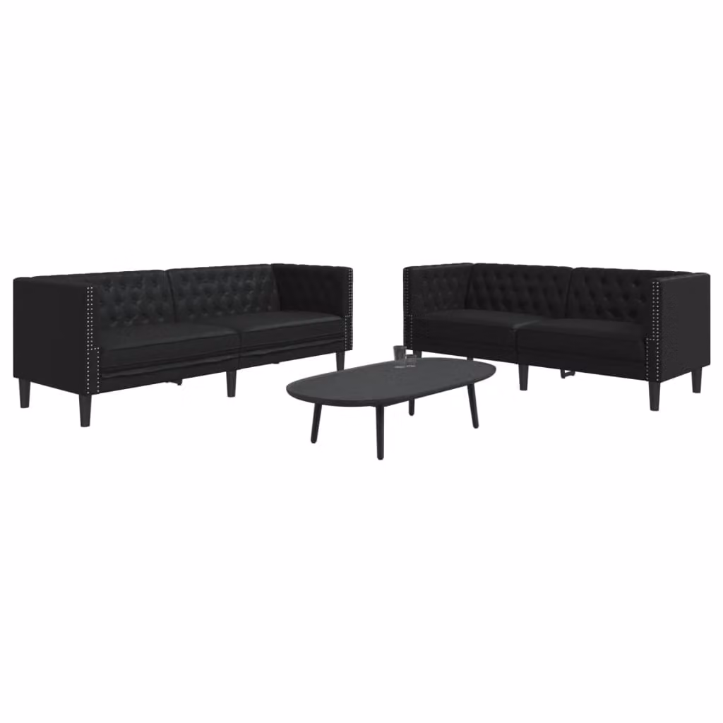 Set di 2 Divani Chesterfield vidaXL in Similpelle Nero per Soggiorno – 1