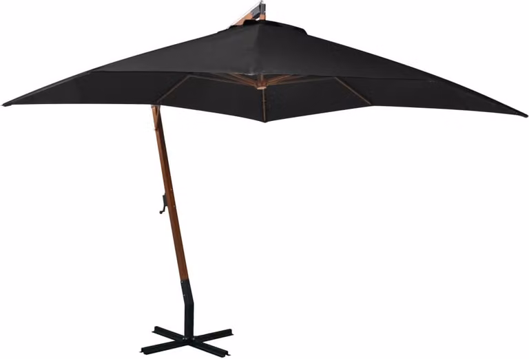 The Living Store Ampel ombrello con palo nero 3x3 m in legno massiccio di abete