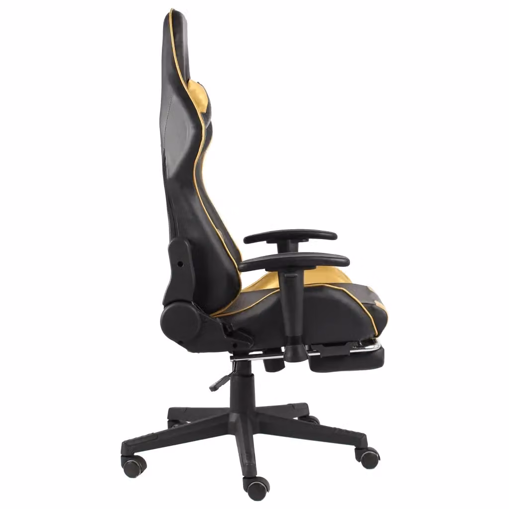 Sedia da Gaming vidaXL Girevole con Poggiapiedi e Riposagliezza, Colore Nero e Oro, in Pelle Sintetica – 2