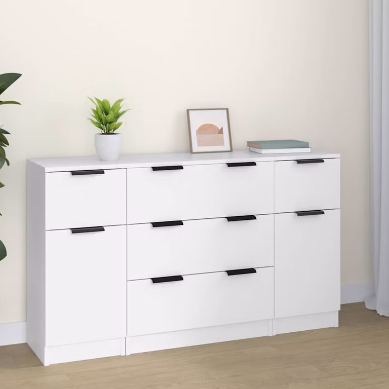 Set di 3 credenze vidaXL in legno e MDF bianco opaco per soggiorno o sala da pranzo