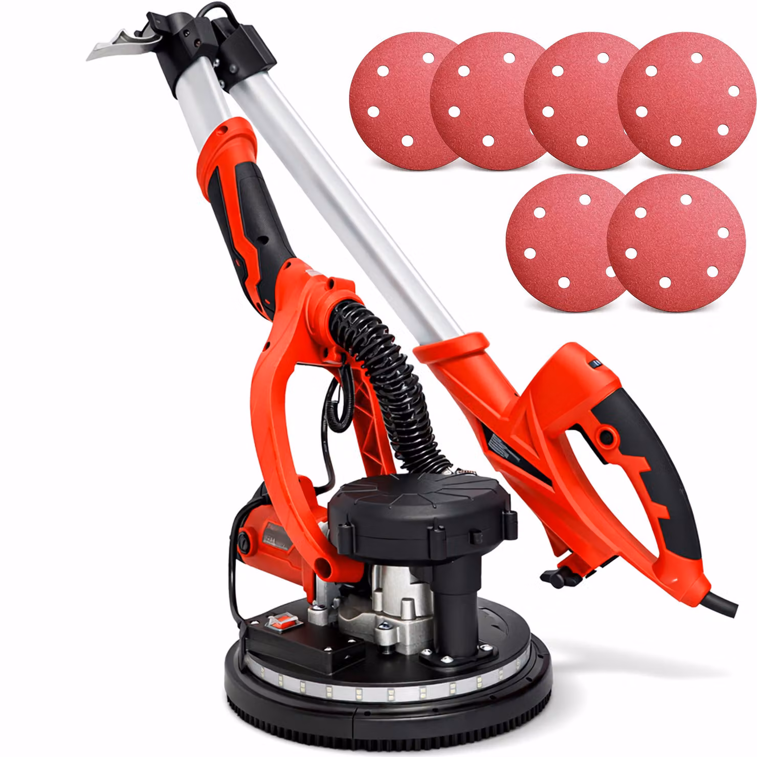 VERTEX, levigatrice per cartongesso, 710 W, disco abrasivo da 225 mm, levigatrice a collo lungo per stucco, aspirazione della polvere, sacchetto raccoglipolvere, asta di prolunga