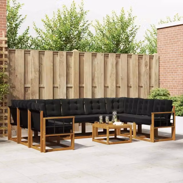 Set di divani da esterno 10 pz Naturale e Nero 3369079