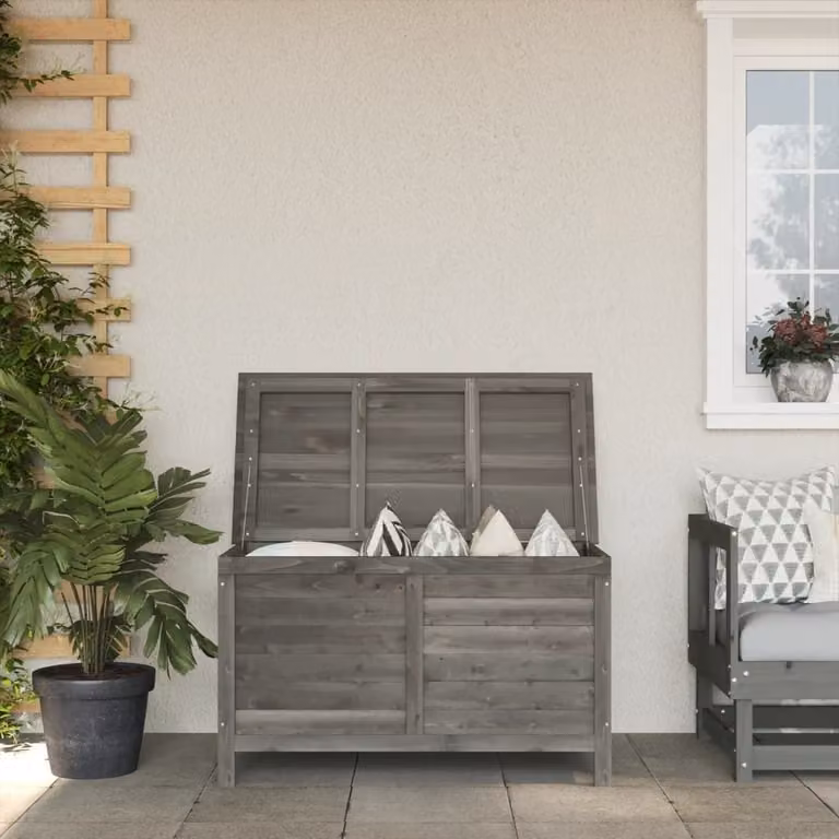 vidaXL Cassapanca da giardino antracite 99x49,5x58,5 cm in legno massiccio di abete - Cassapanca da giardino - Cassapanca da giardino - Cassetta portaoggetti da esterno - Cassetta per cuscini da esterno