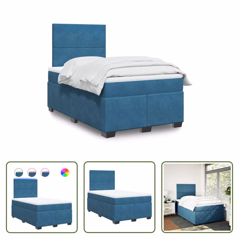 The Living Store Letto a molle con materasso blu 120x200 cm in velluto