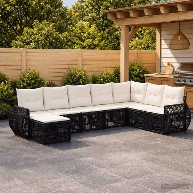 Set Divano da Giardino 8 pz Nero e Bianco Crema polyrattan 3435508