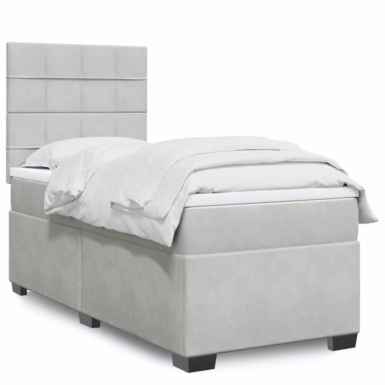 vidaXL Letto Ibrido con Materasso in Velluto Grigio e Bianco L/P/H: 190 x 90 x 150,5 cm