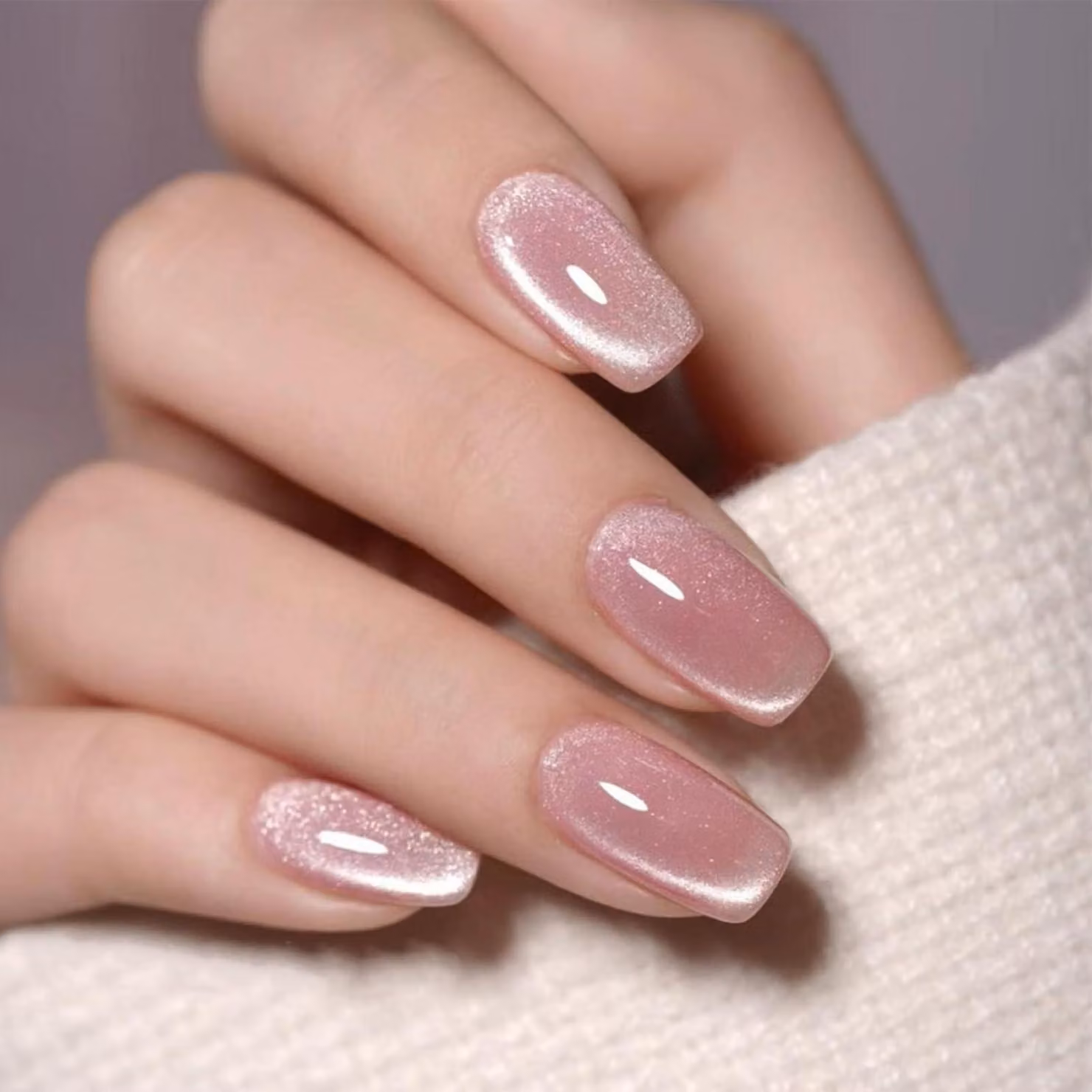 Unghie finte autoadesive, 24 pezzi, colore nude corto con glitter, riutilizzabili