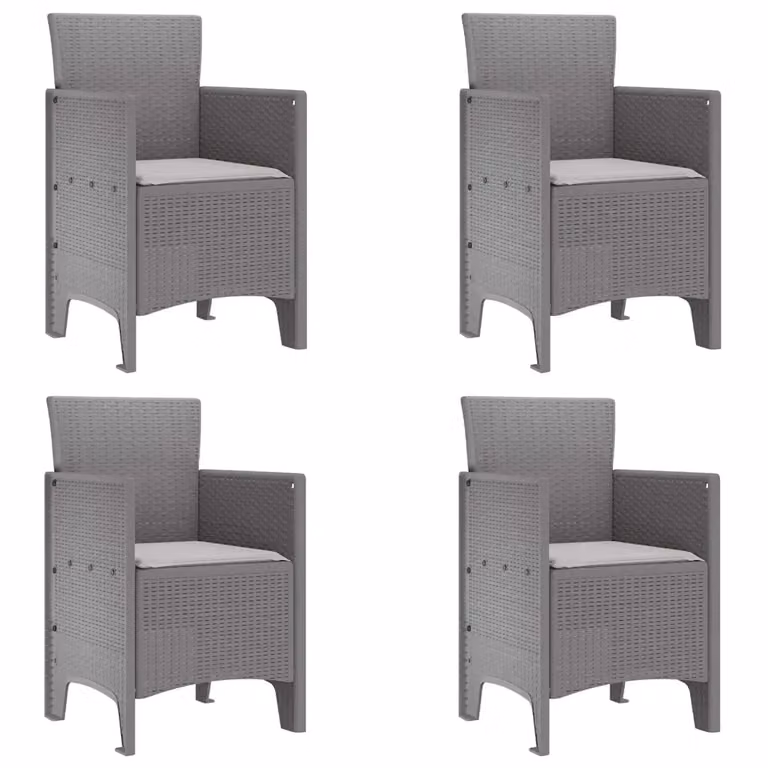 Set di 4 sedie da giardino moderne vidaXL in plastica grigia con braccioli resistenti alle intemperie
