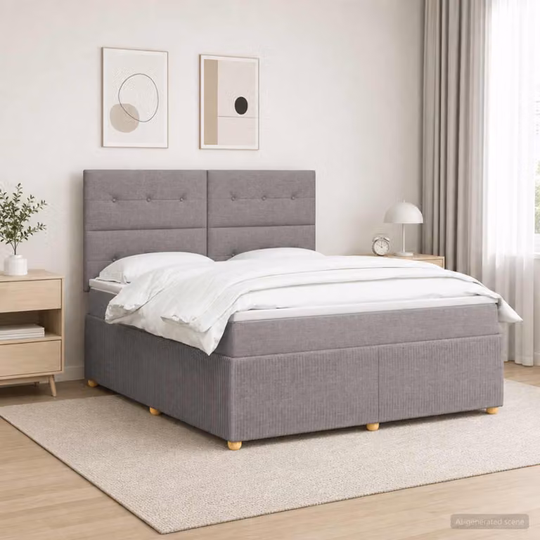 Letto box spring con materasso vidaXL in tessuto, colore tortora, L/P/H: 160 x 200 x 140,5 cm