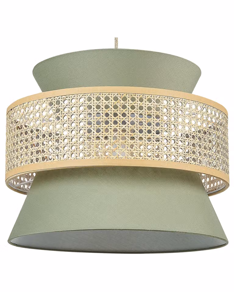 BELIANI Lampada a sospensione in rattan verde naturale con paralume in poliestere Illuminazione a sospensione Boho