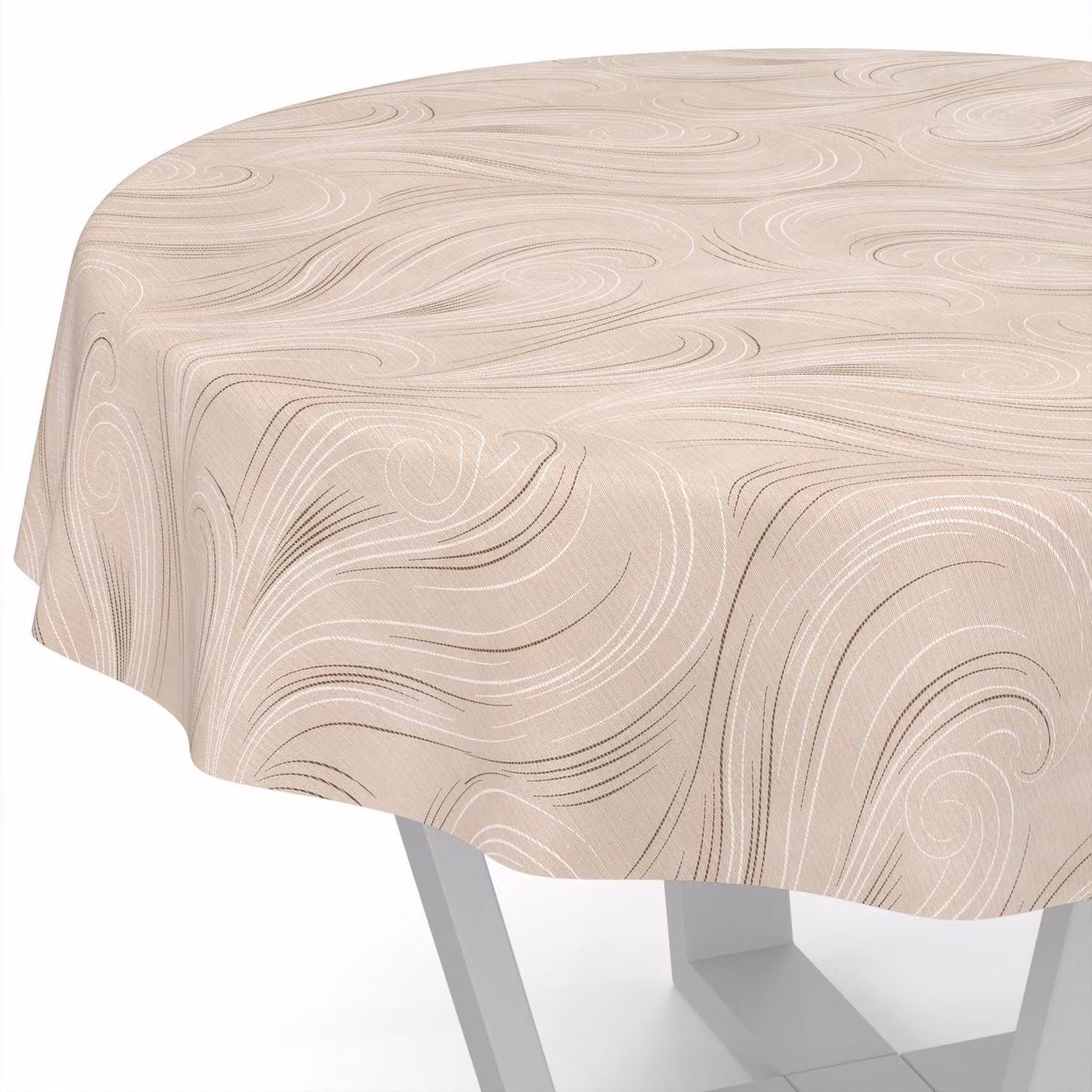 Lavagna rotonda, lavabile, con motivo beige astratto, diametro 120 cm, adatta per giardino e cucina