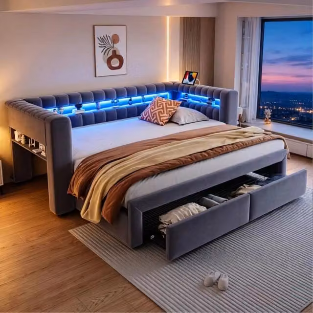 letto divano imbottito velluto grigio 109 x 210 cm