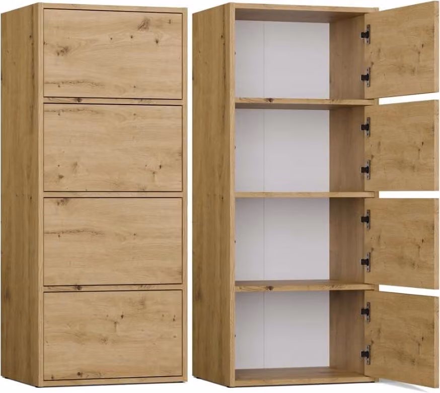 BDW, cassettiera a 4 ante, ALMA, sistema Tip-ON, 50×119×40cm, rovere Artisan