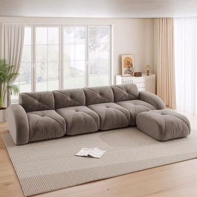 Divano modulare in ciniglia 358x171 cm color tortora HOMVRA