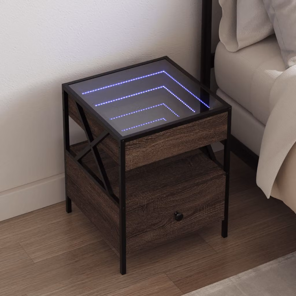Comodino con LED Infinity vidaXL in stile industriale, colore marrone, L 40 cm x P 40 cm x H 51 cm