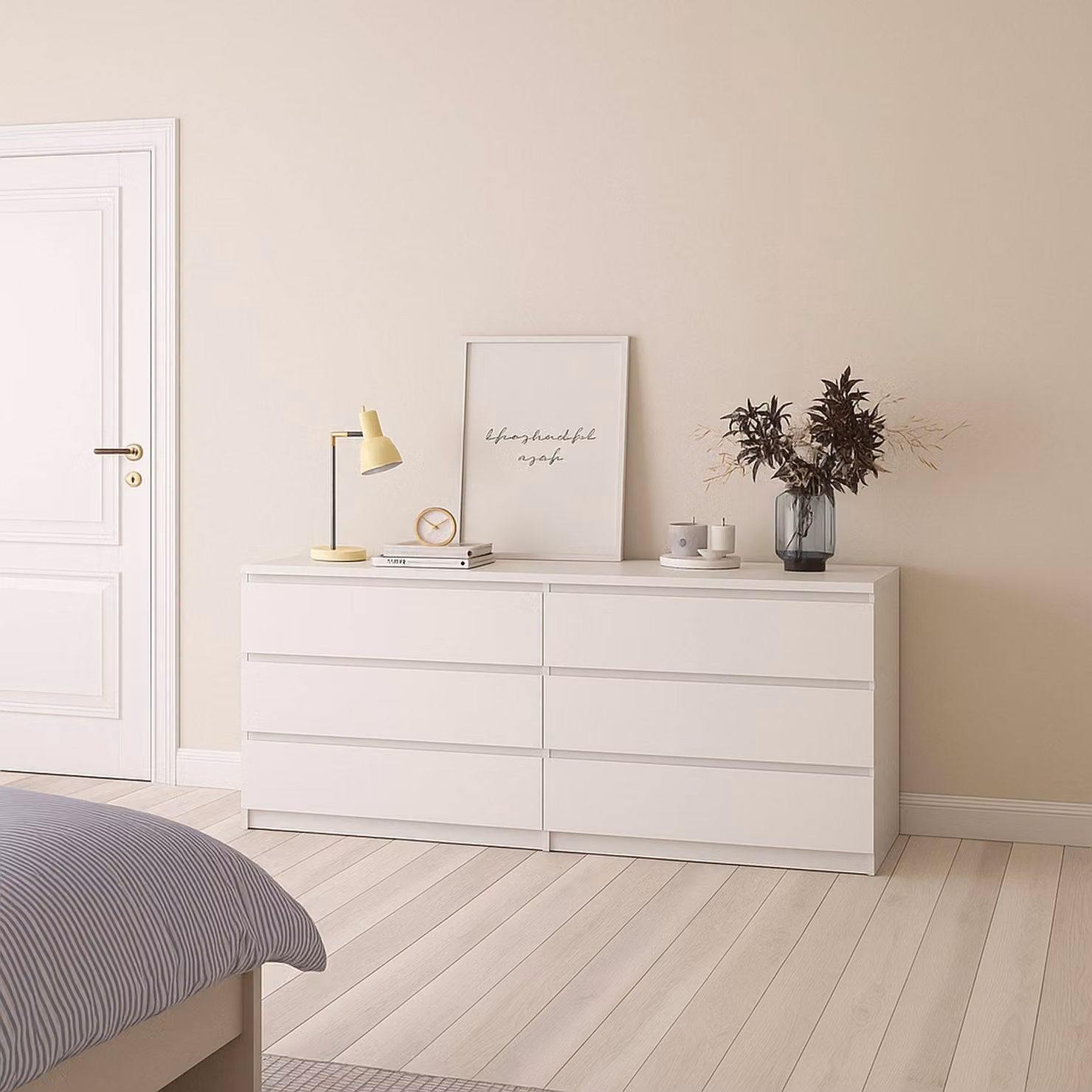 Dmora Credenza Joyce 50x153.8x68h cm Bianco Lucido, 6 Cassetti Apertura Scorrevole