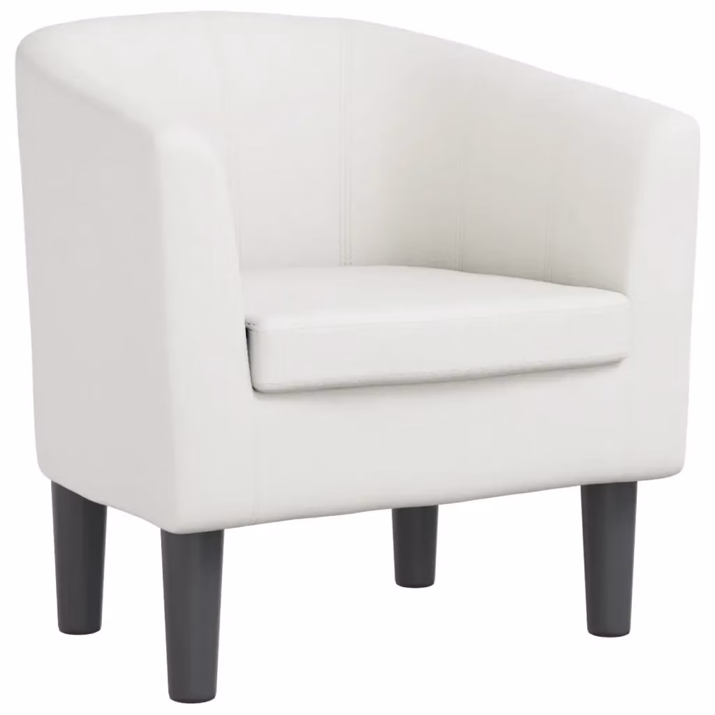 Poltrona a pozzetto bianca in similpelle con struttura in legno e schienale imbottito 893611 – 2