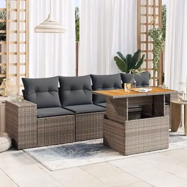 Set Divano da Giardino 5 pz con Cuscini Grigio in Polyrattan 3327322